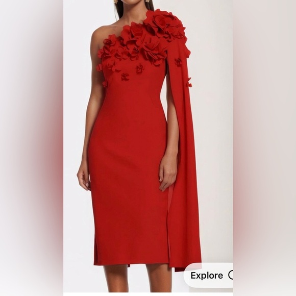 Red Asymmetrical One Shoulder Cocktail Dress - Picture 1 of 2